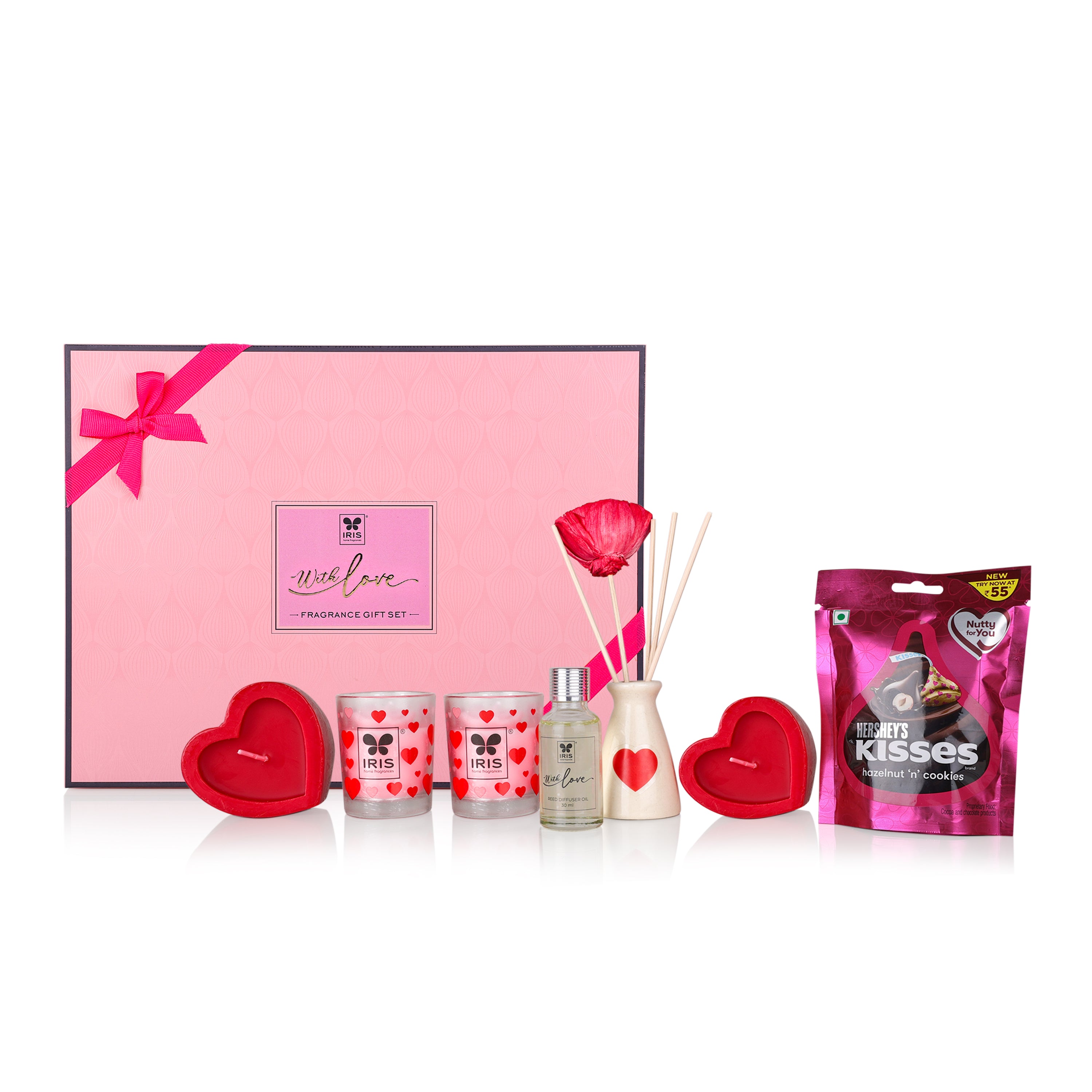 Roses and Reed Aroma Gift Box with Heart Shaped Candles