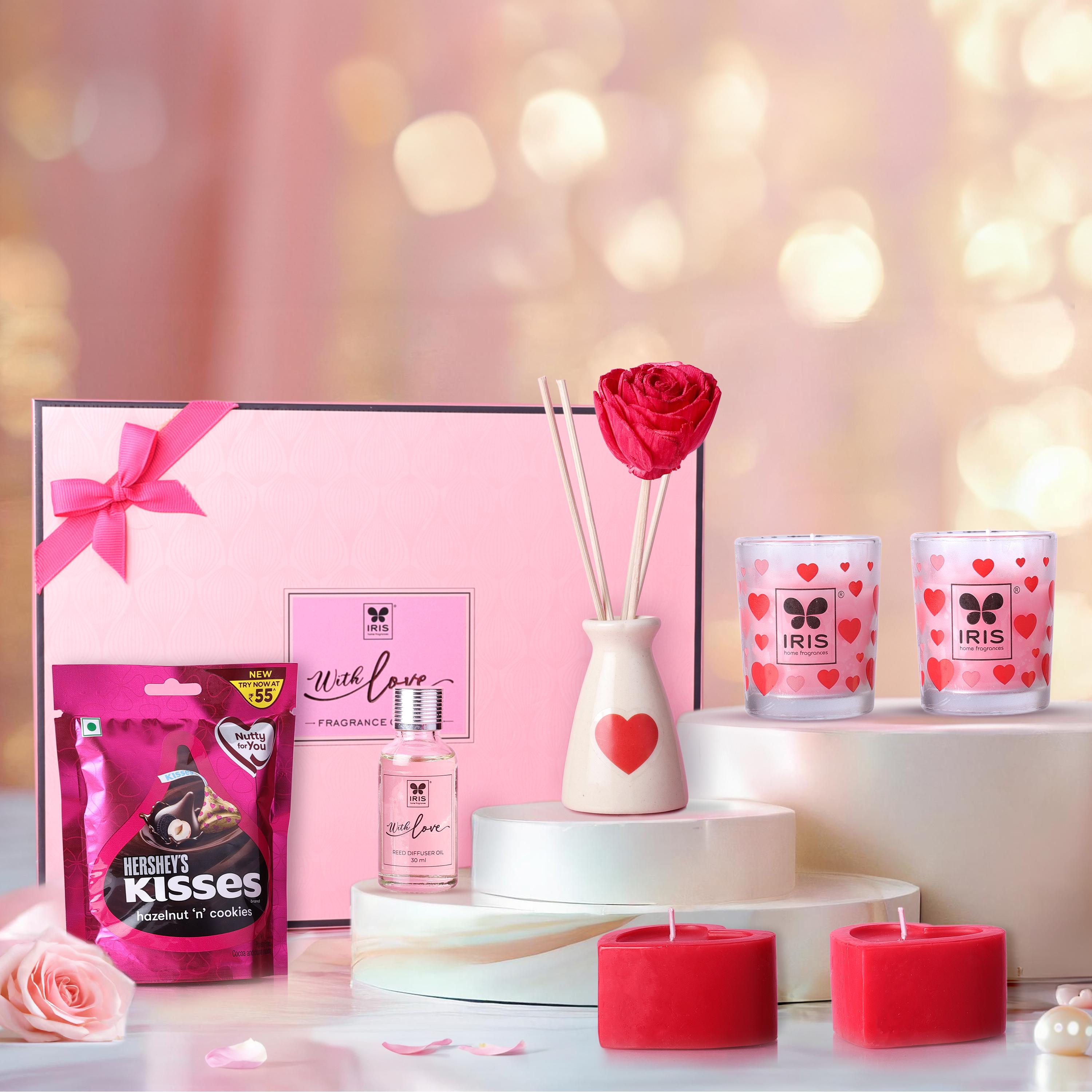 Roses and Reed Aroma Gift Box with Heart Shaped Candles