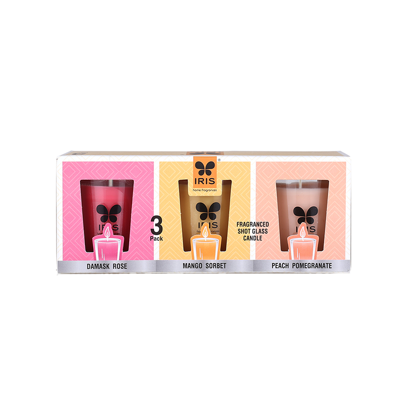 Damask Rose, peach pomegranate and Mango Sorbet-Shot Glass Candle